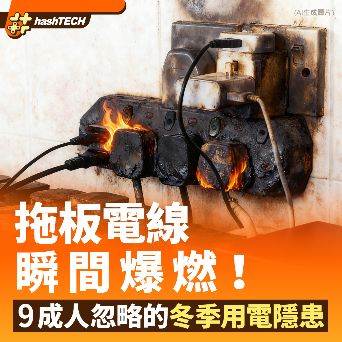 HashTECH - #電器火災 #用電安全 #拖板注意事項 電線纏繞易致火災⚡️央視提醒勿亂用拖板！冬季更要小心大功率電器同時使用，立即檢查 ...