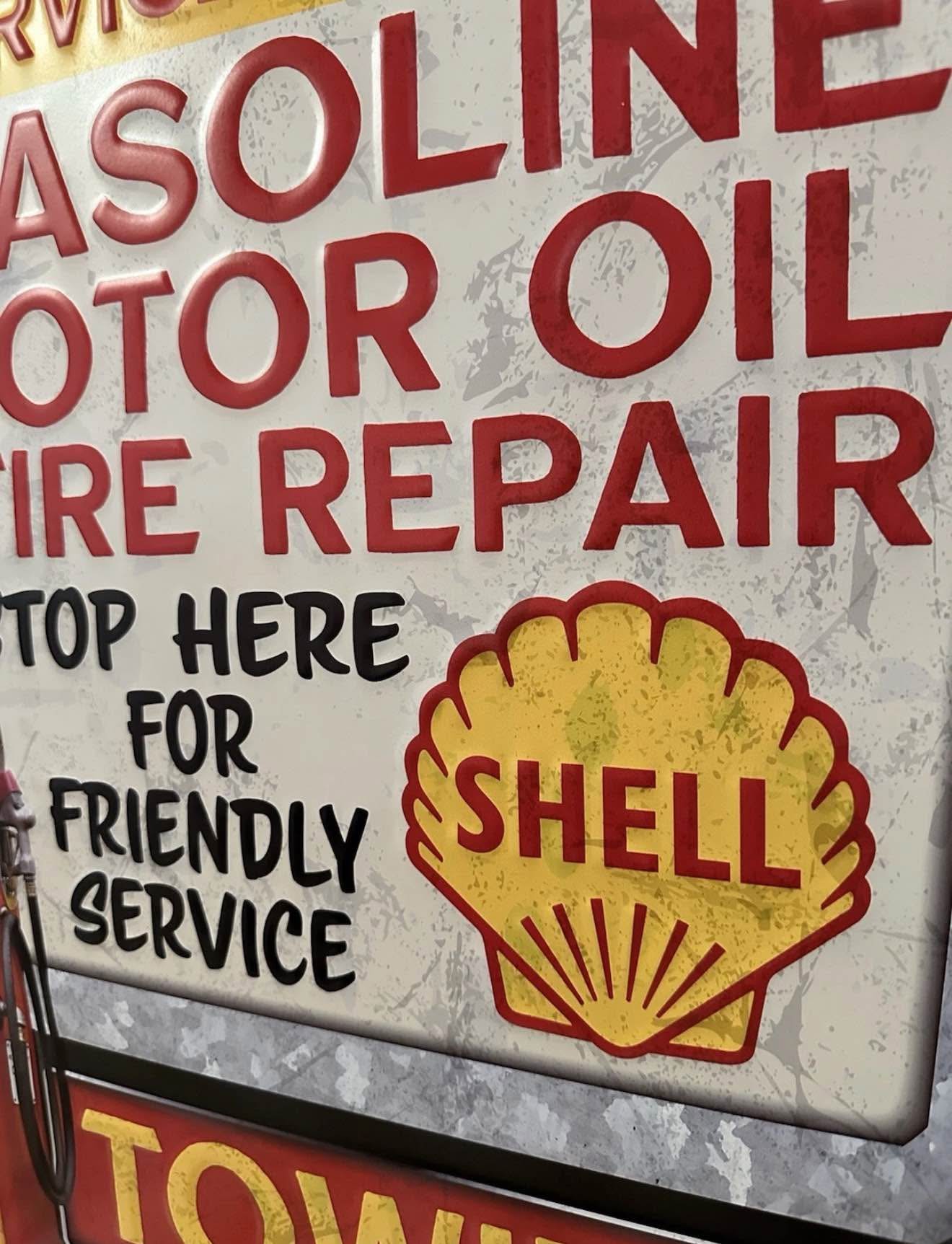 Shell Gasoline Motor Oil Metal Sign Tire Towing Gas Vintage Style Wall ...