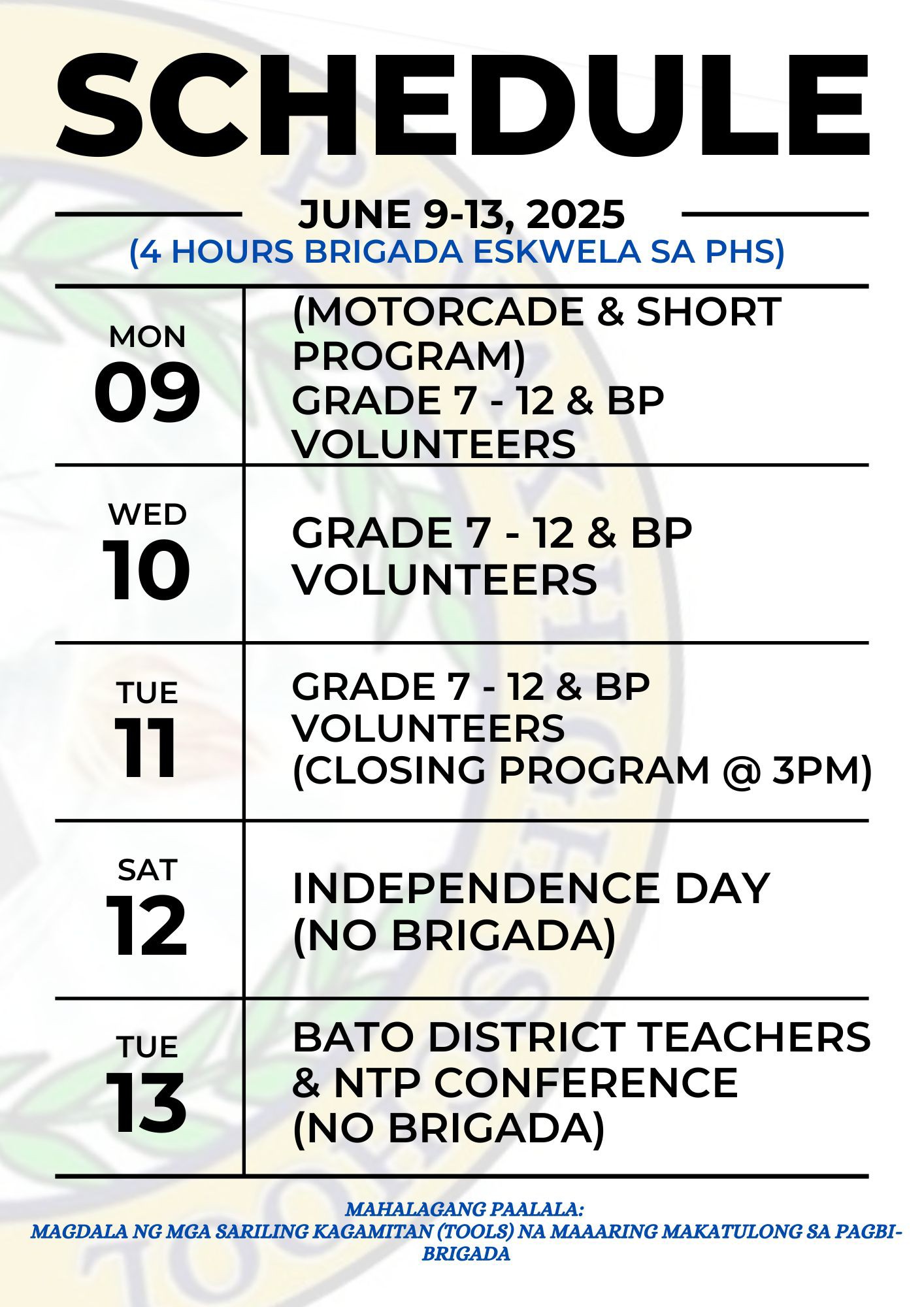 JUST IN || Schedule of... - PAYAK HIGH SCHOOL-Bato CamSur | Facebook