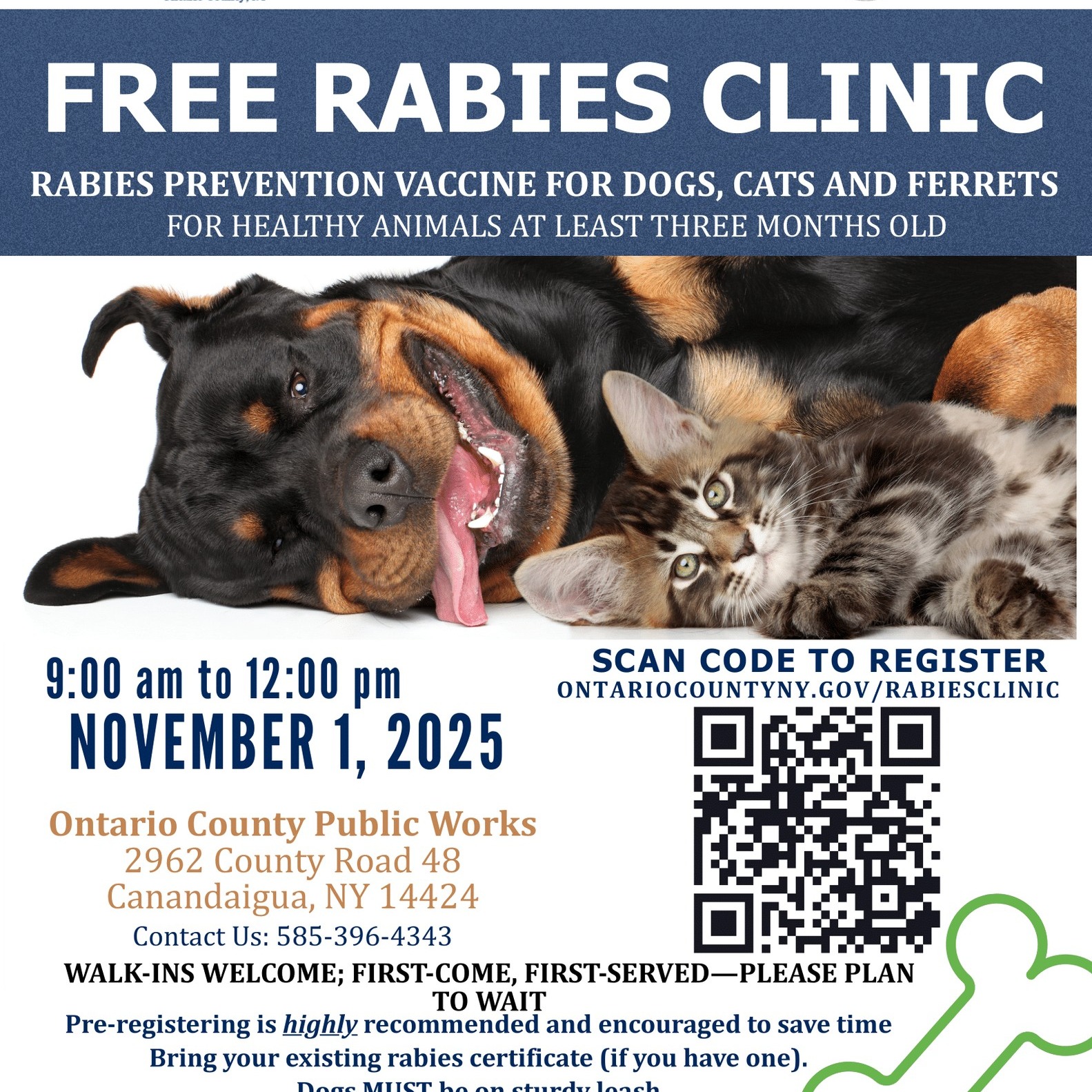 Ontario - FREE RABIES CLINIC, TODAY! Ontario County Public Health 9:00 ...