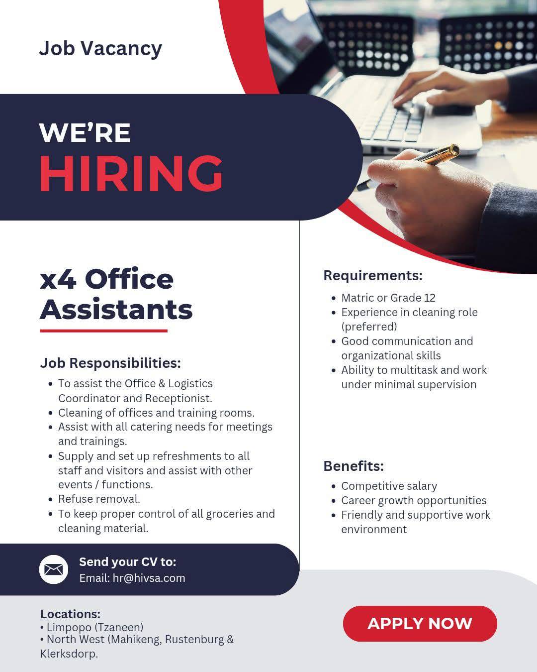 Job - 📍 x4 Office Assistants Mahikeng, Rusternburg And Klerksdorp e ...