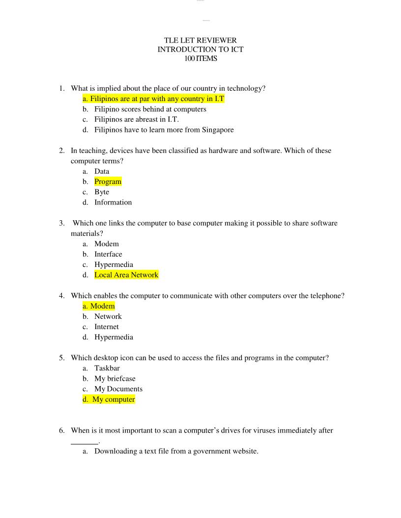 TLE LET REVIEWER -... - Coach Franklin Online Tutorial | Facebook