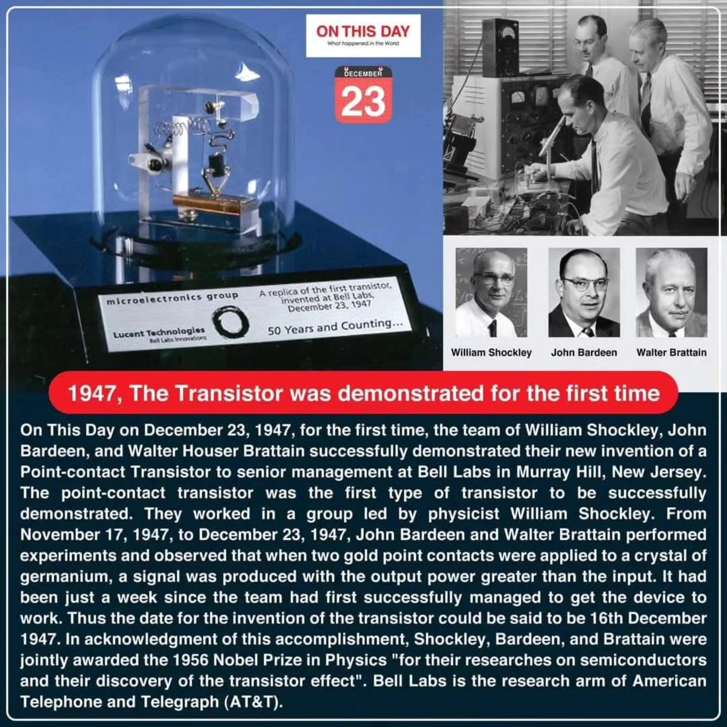 On - ~ #OnThisDay 1947, The Transistor was demonstrated for the first ...
