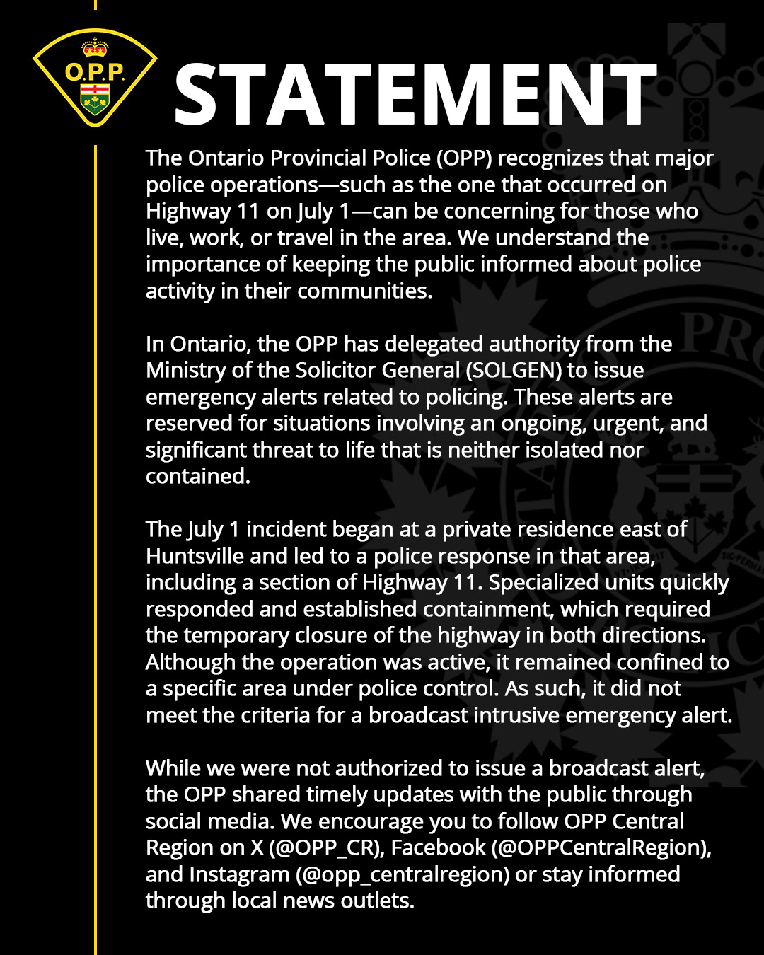 Ontario... - Ontario Provincial Police - Central Region