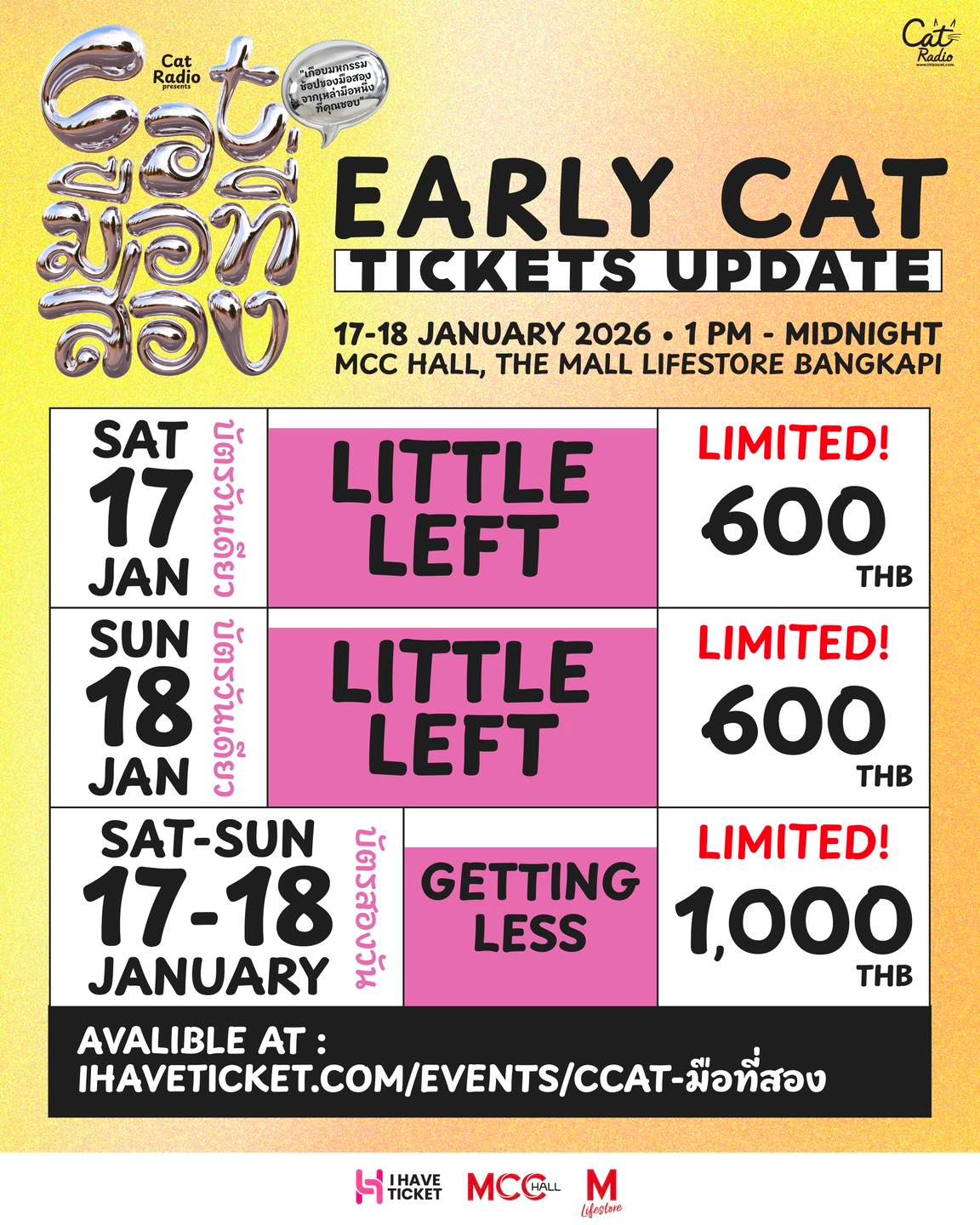 Cat - Ticket Update #Catมือที่สอง โอกาสสุดท้าย บัตร Early Cat 12-14 ...