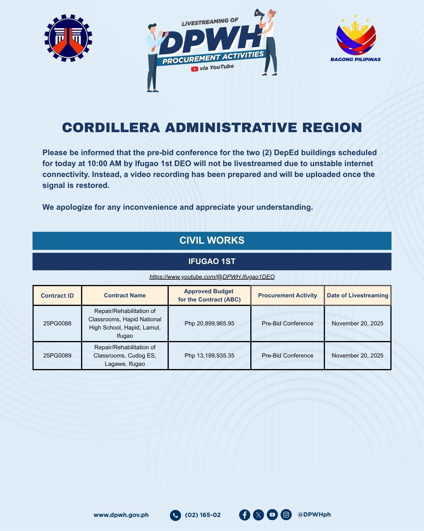 DPWH - LIVESTREAMING OF PROCUREMENT ACTIVITIES – Ifugao 1st DEO Please ...