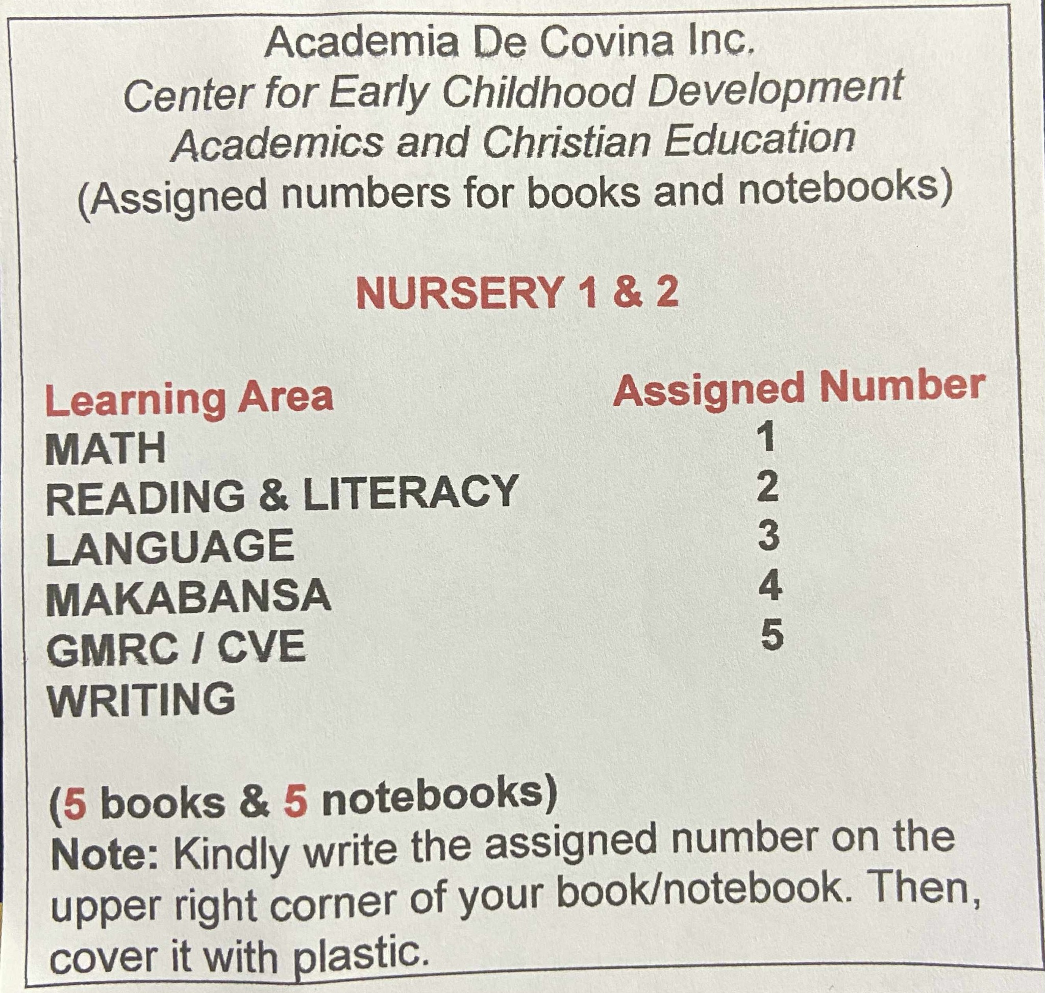 📘📝 Assigned Numbers for Notebooks &... - Academia De Covina | Facebook