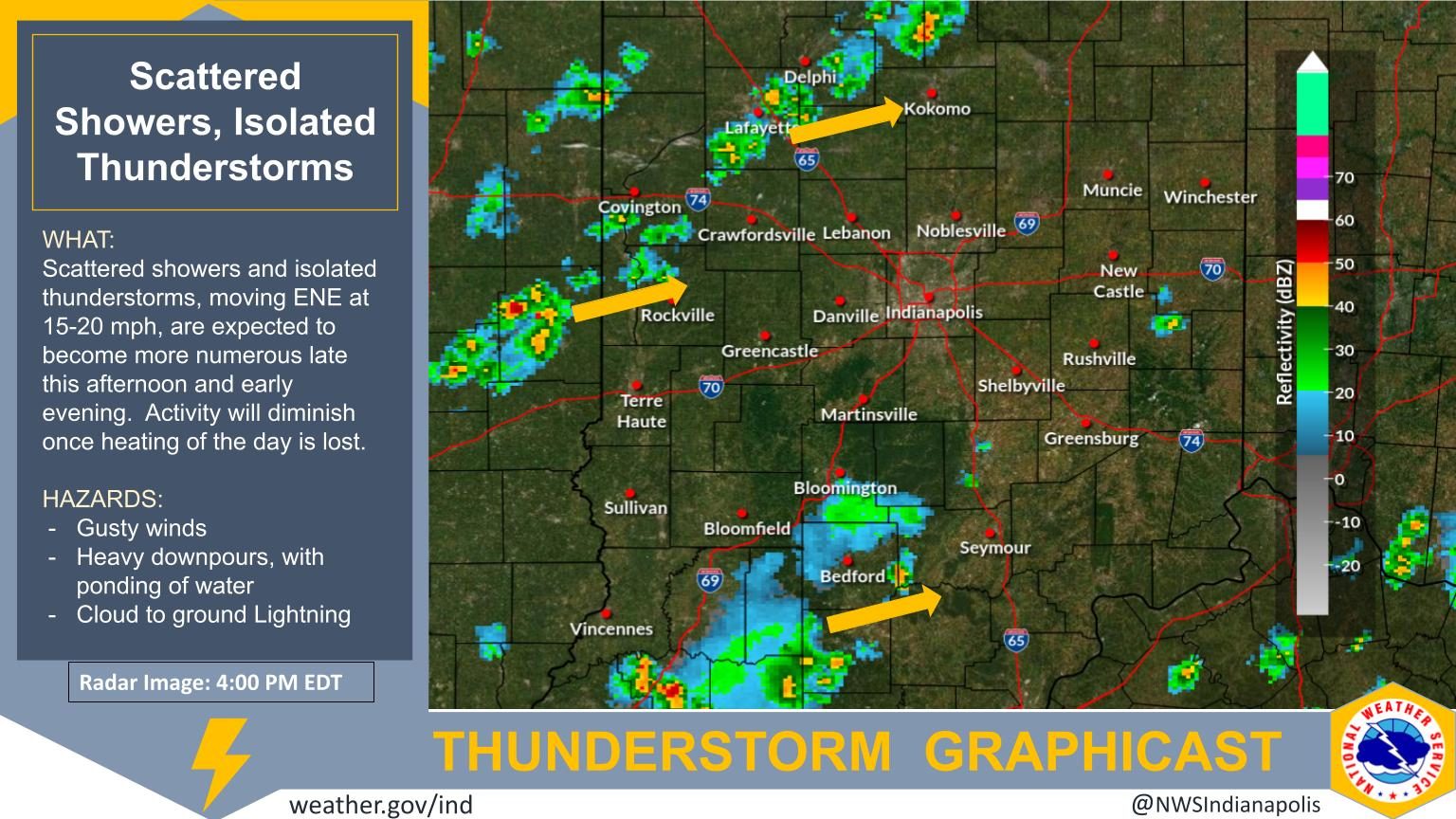 US - Scattered showers and isolated thunderstorms, moving ENE at 15-20 ...