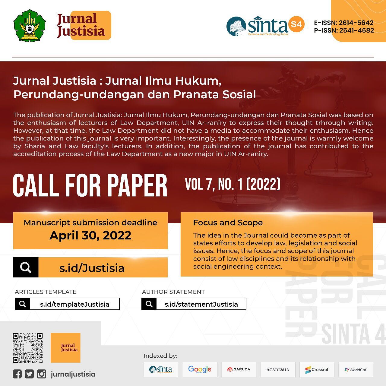 Jurnal Justisia - Call for paper - Vol 7 No. 1 (2022) Visit here s.id ...