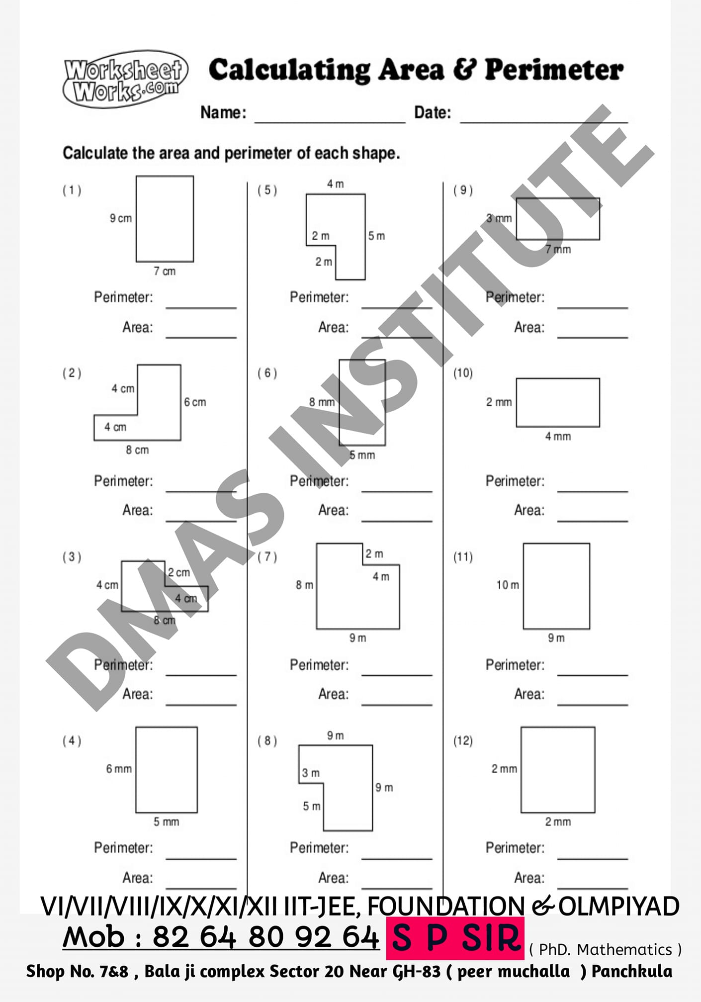 Dmas Institute - Worksheet for class 6th #perimeter | Facebook