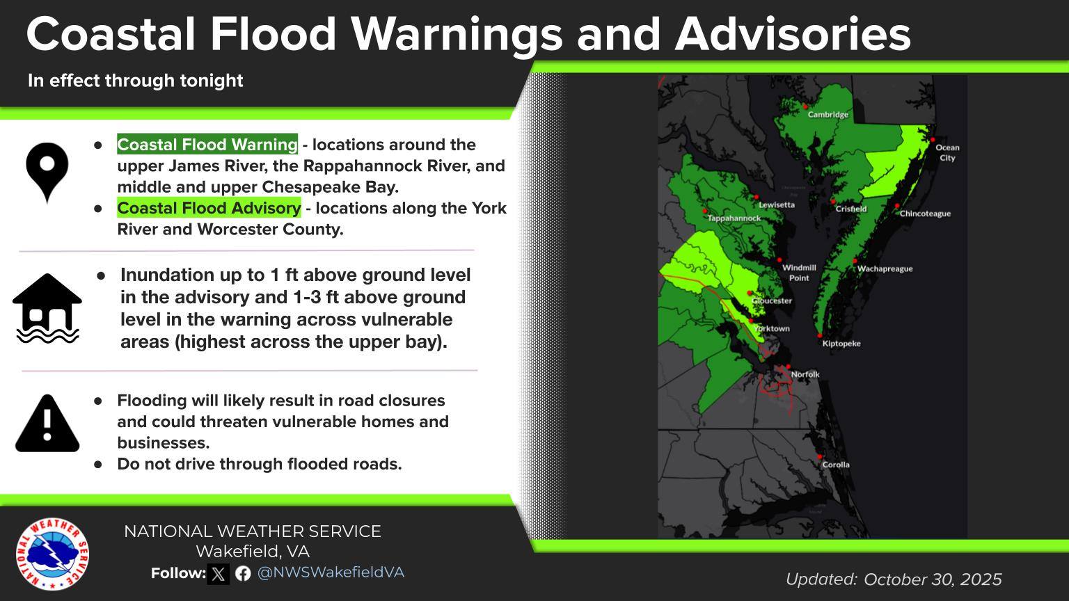 US - Coastal Flood Warnings remain in effect across the tidal James ...