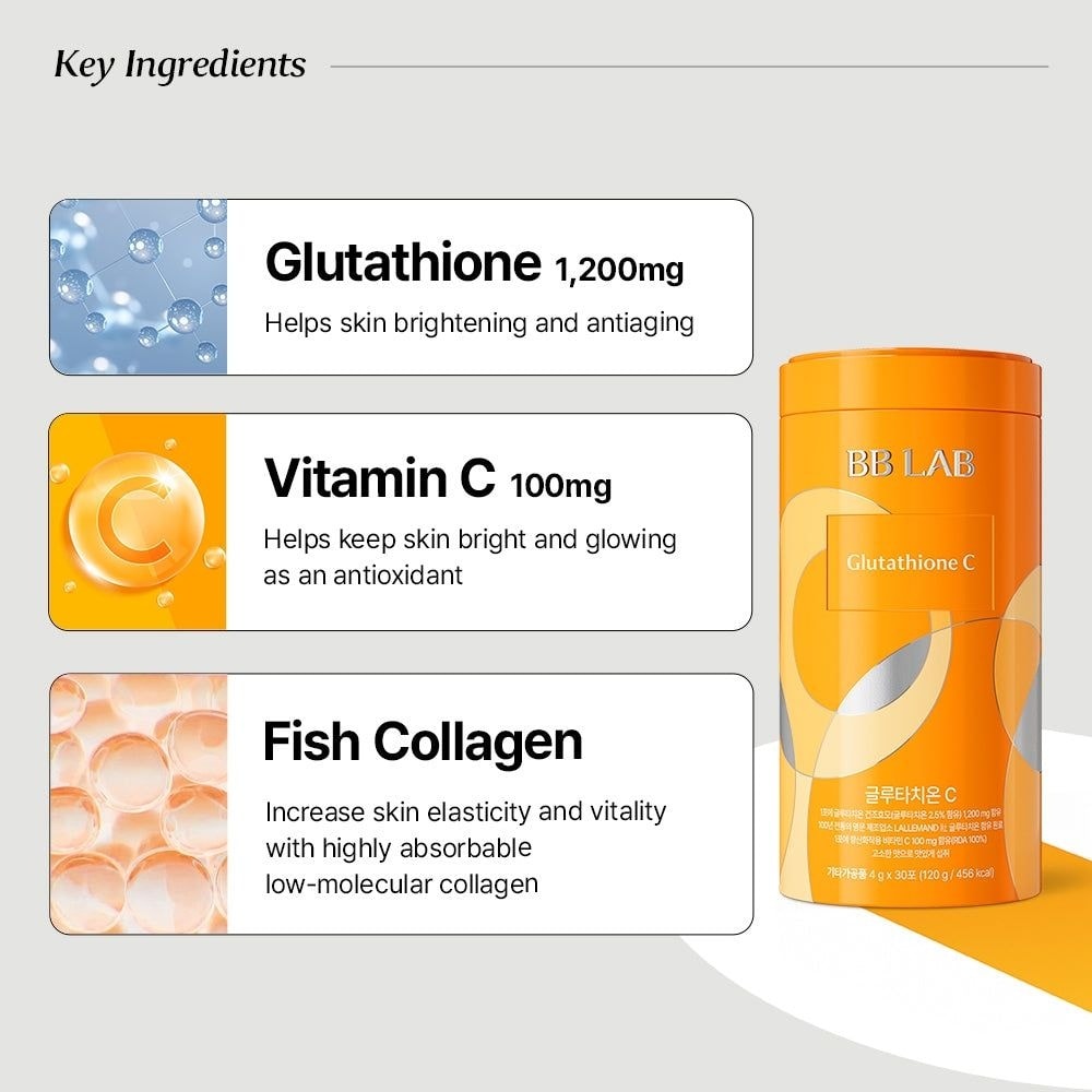 BB Lab Glutathione Collagen W 30 Packets, 2 g Each 💖🌈 Key Benefits – What Makes It Magical? ✓ Glowing skin from the inside out ✨🧖‍♀️ ✓ Brightens dull skin & fades