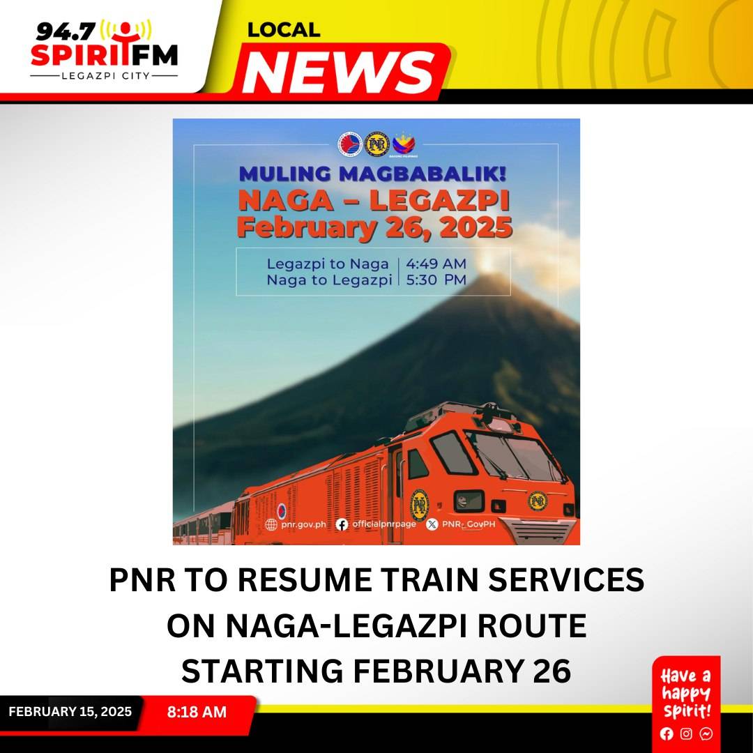 94.7 - PNR to resume train services on Naga-Legazpi route starting ...
