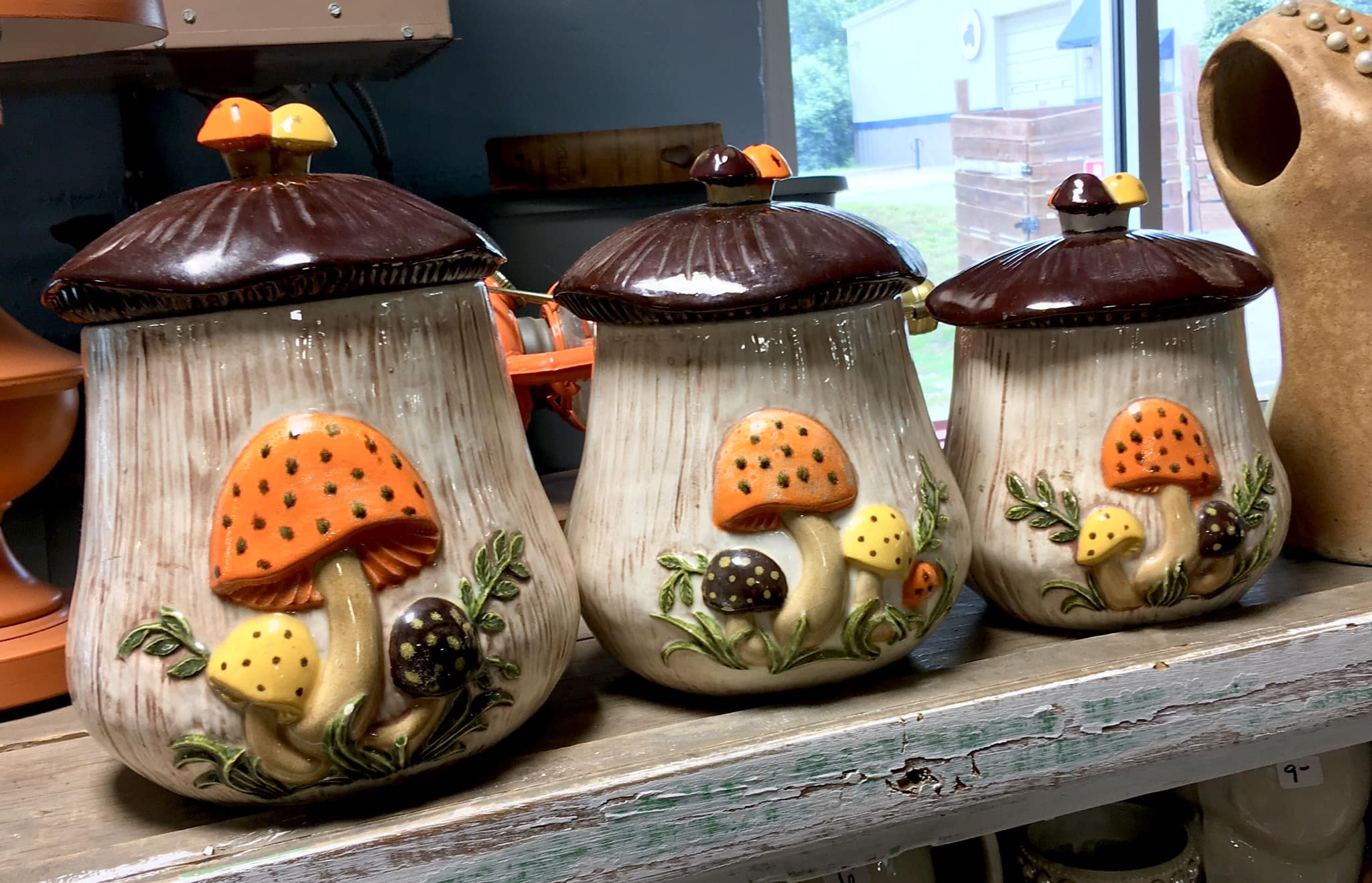 Vintage 1970s Arnell mushroom canisters set for sale