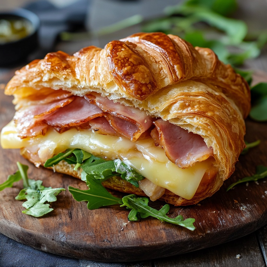 Recette - Croissants au jambon et au fromage Ingrédients : 4 croissants ...