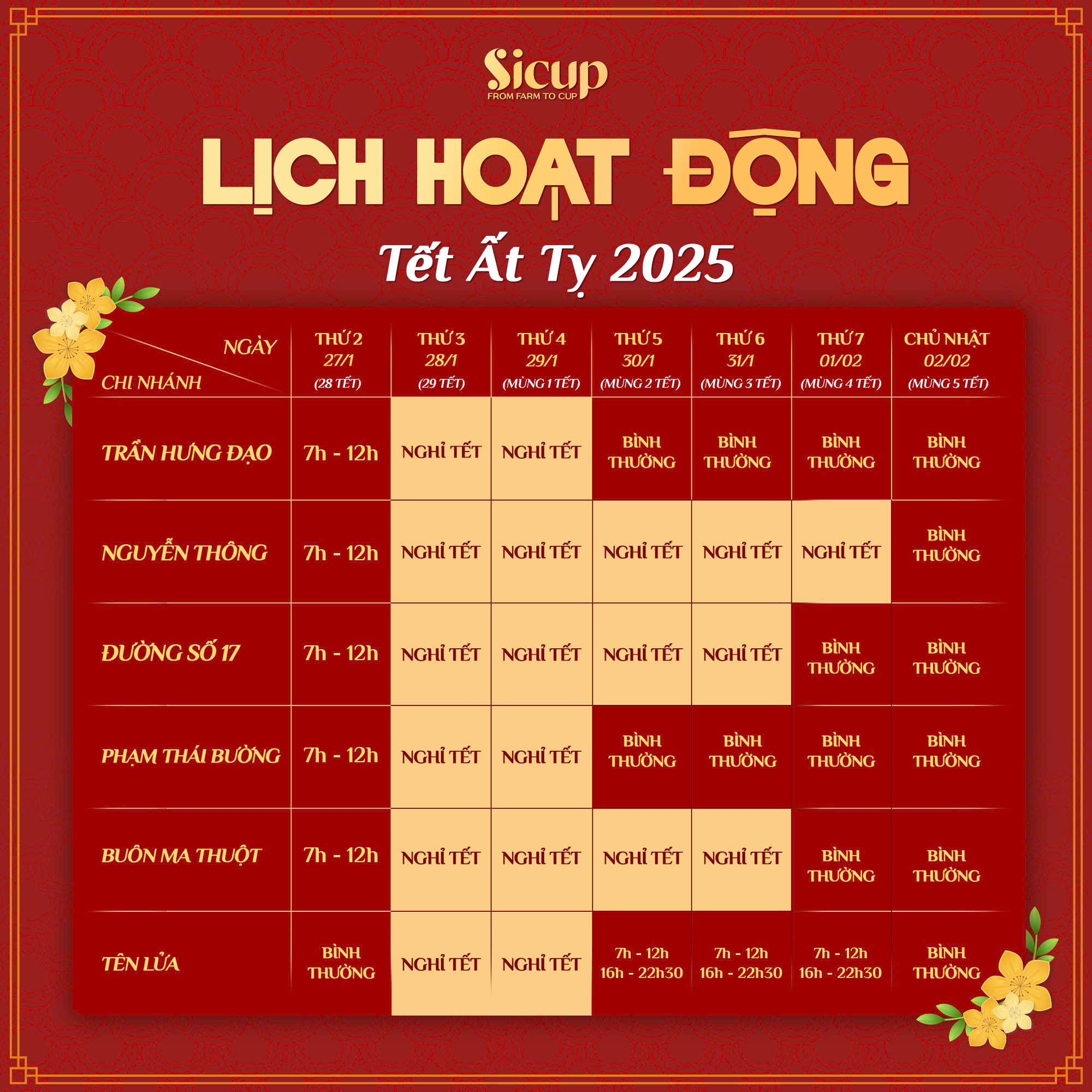 Sicup - LỊCH HOẠT ĐỘNG TẾT NGUYÊN ĐÁN ẤT TỴ 2025 🧧🏵️ Vui... | Facebook