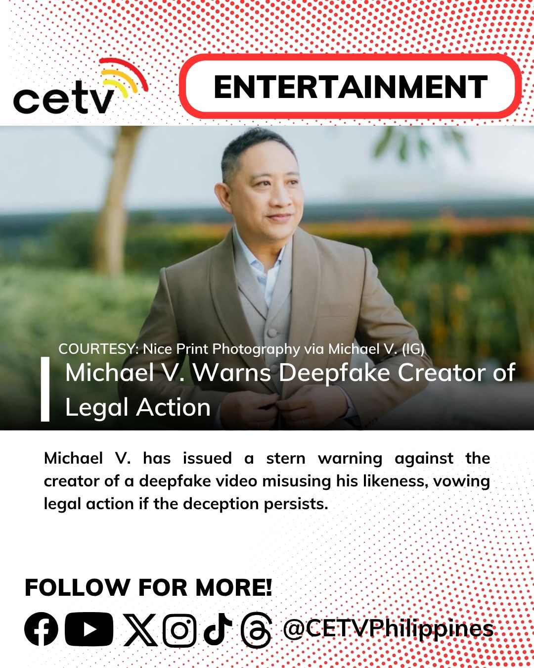 CETV - Veteran comedian and actor Michael V., also known as “Bitoy,” is ...