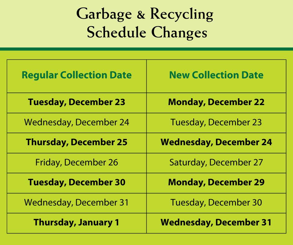 Town - Holiday Waste Collection Update ♻️🎁 ️ Garbage and recycling ...