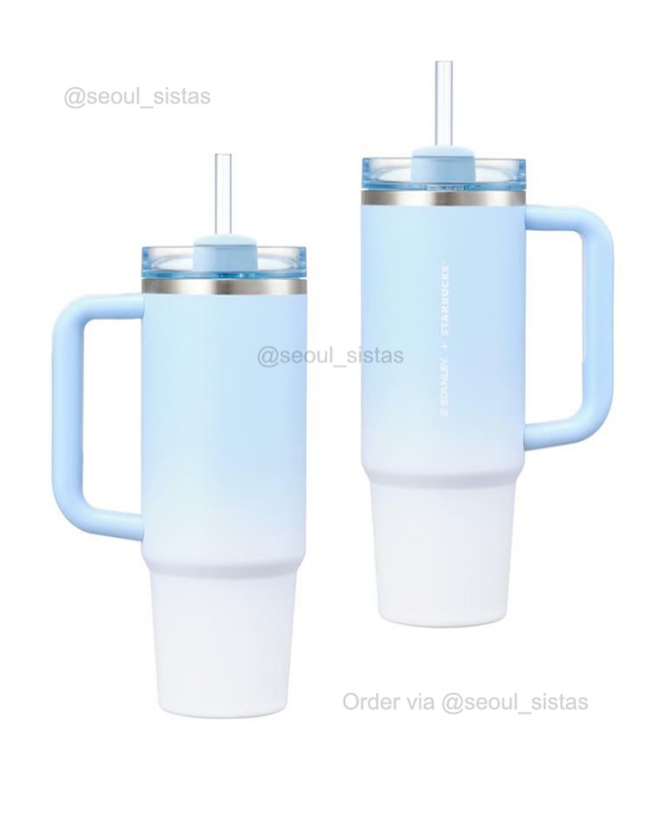 💙🩵Starbucks Korea SS Stanley White & Blue Quencher Tumbler 887mL
