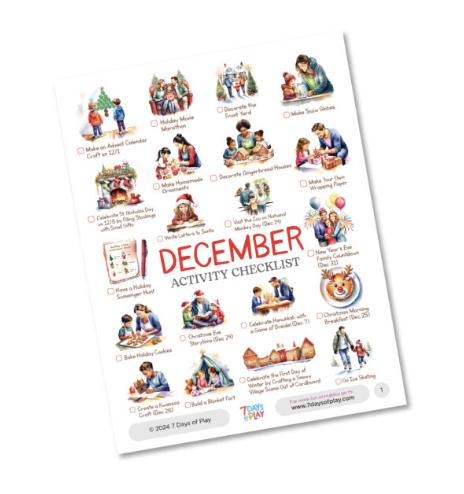 7 Days - DECEMBER ACTIVITY CHECKLIST --> https://7daysofplay.com ...