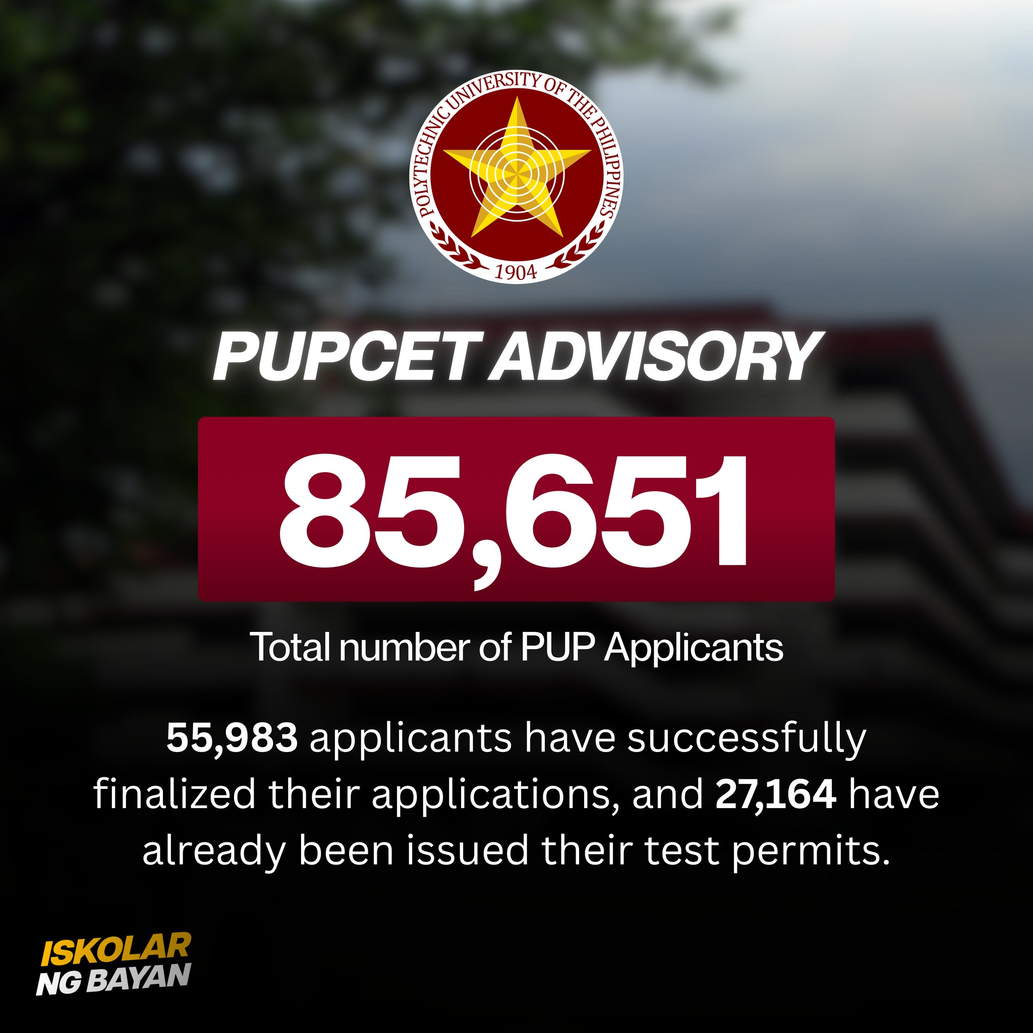 PUPCET 2026 Applicants Reach 85,651 As... - Iskolar ng Bayan | Facebook