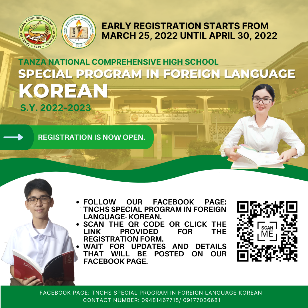 TNCHS Special Program in Foreign Language-Korean - REGISTRATION IS NOW ...