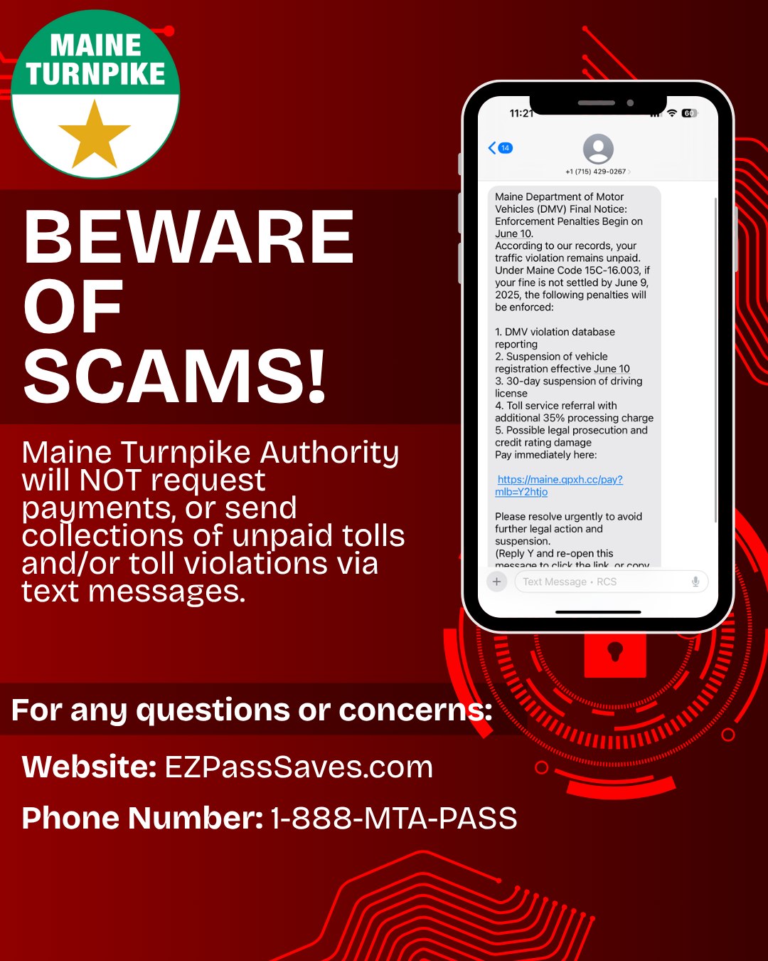 Maine - We’ve been made aware of scam text messages claiming to be from ...