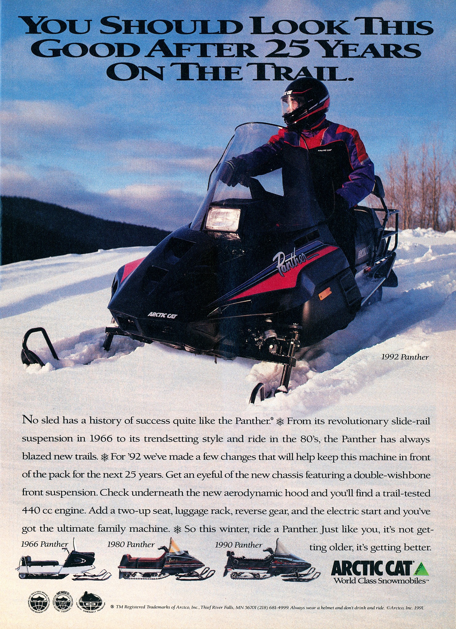 kitty cat ページ 1997 Arctic Cat advertisement for the Kitty Cat snowmobile. #TBT