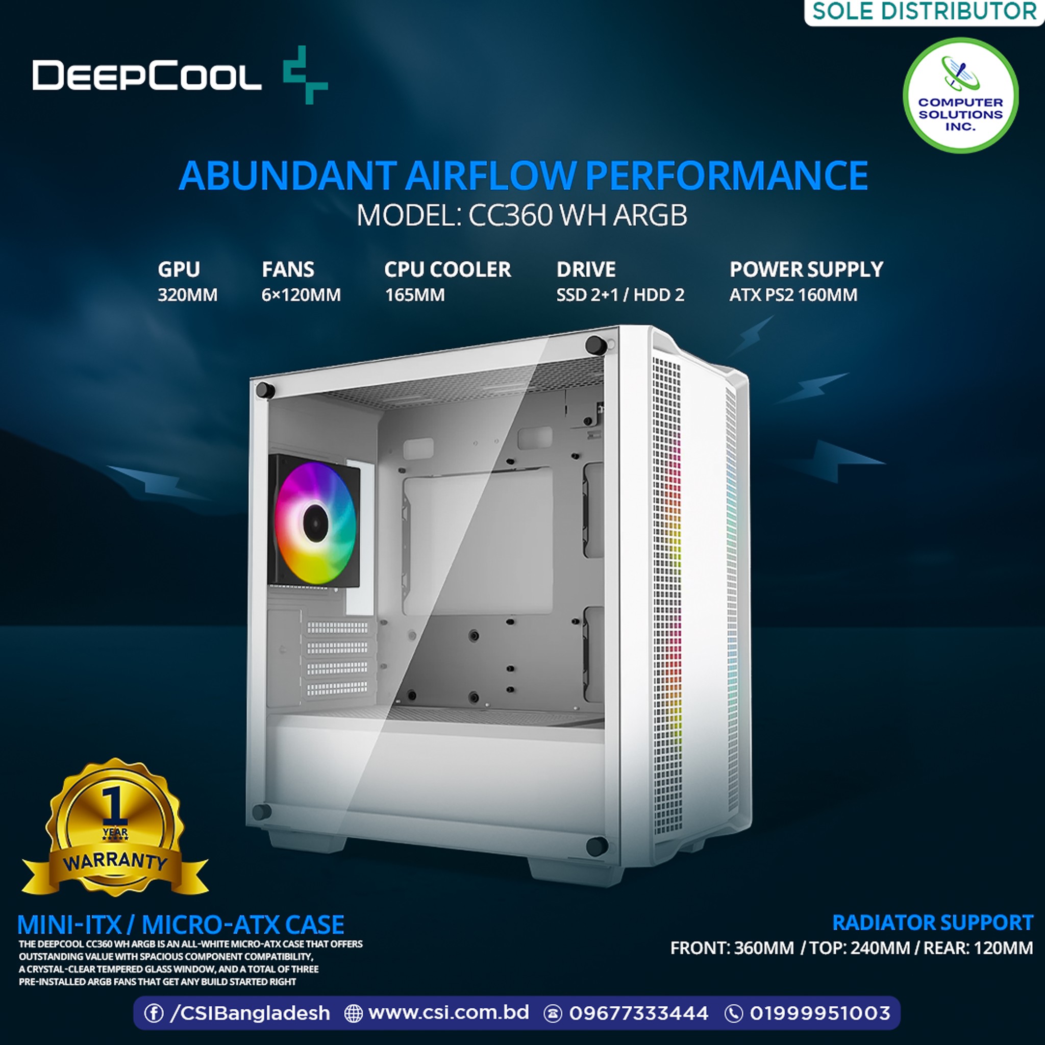 🧊 DeepCool CC360 ARGB WH –... - Computer Solutions Inc. | Facebook