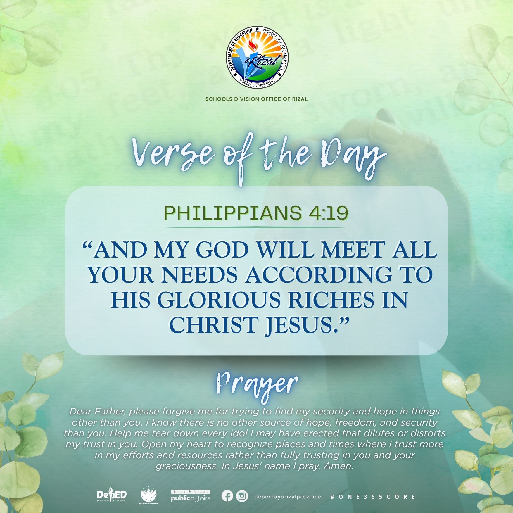 DepEd - Verse of the Day October 24, 2025 📖 Philippians 4:19 “And my ...