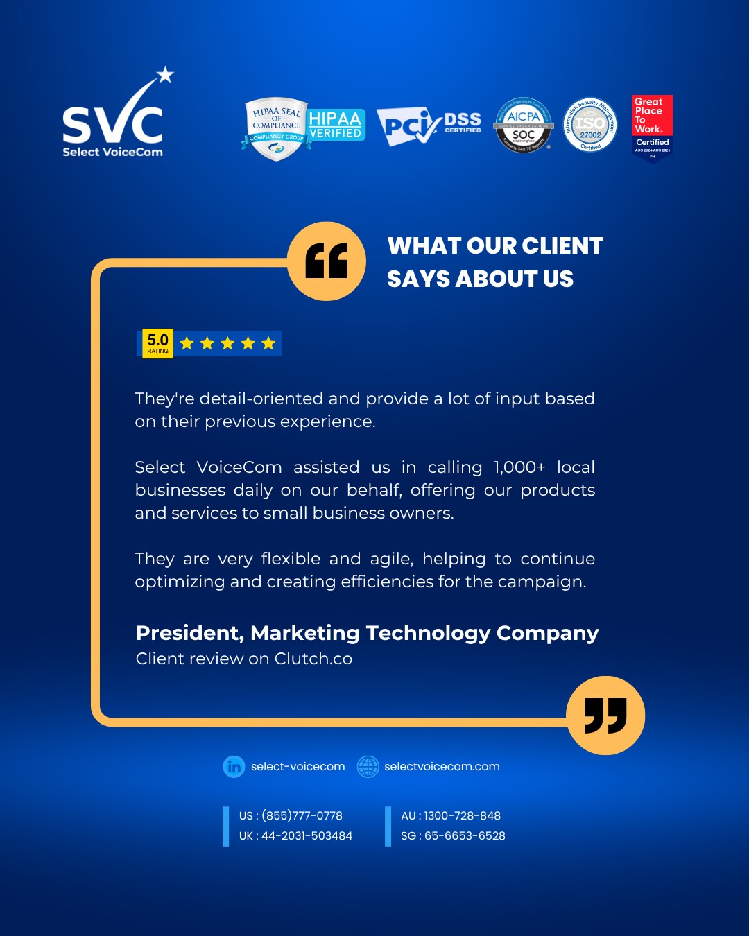 Select - When a client trusts you to make 1,000+ calls a day on their ...