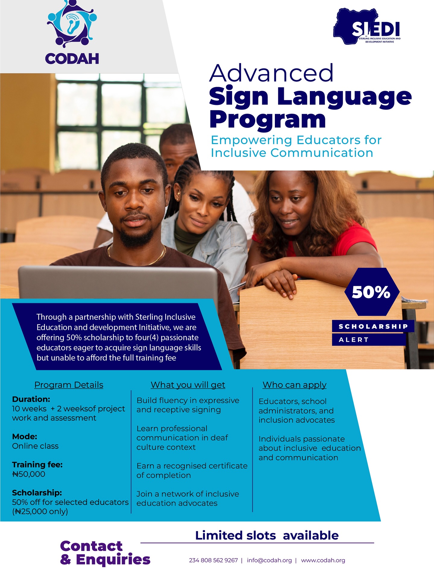 CODAH CH - 🎓 𝐀𝐃𝐕𝐀𝐍𝐂𝐄𝐃 𝐒𝐈𝐆𝐍 𝐋𝐀𝐍𝐆𝐔𝐀𝐆𝐄 𝐏𝐑𝐎𝐆𝐑𝐀𝐌 – 𝟓𝟎%... | Facebook