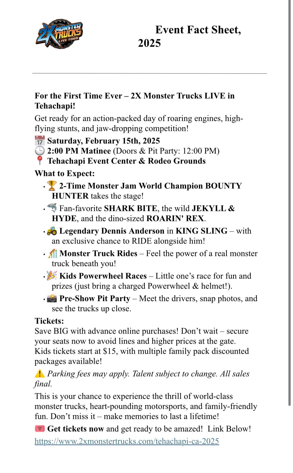 Tehachapi - TMRA is excited to announce Monster Trucks are officially ...