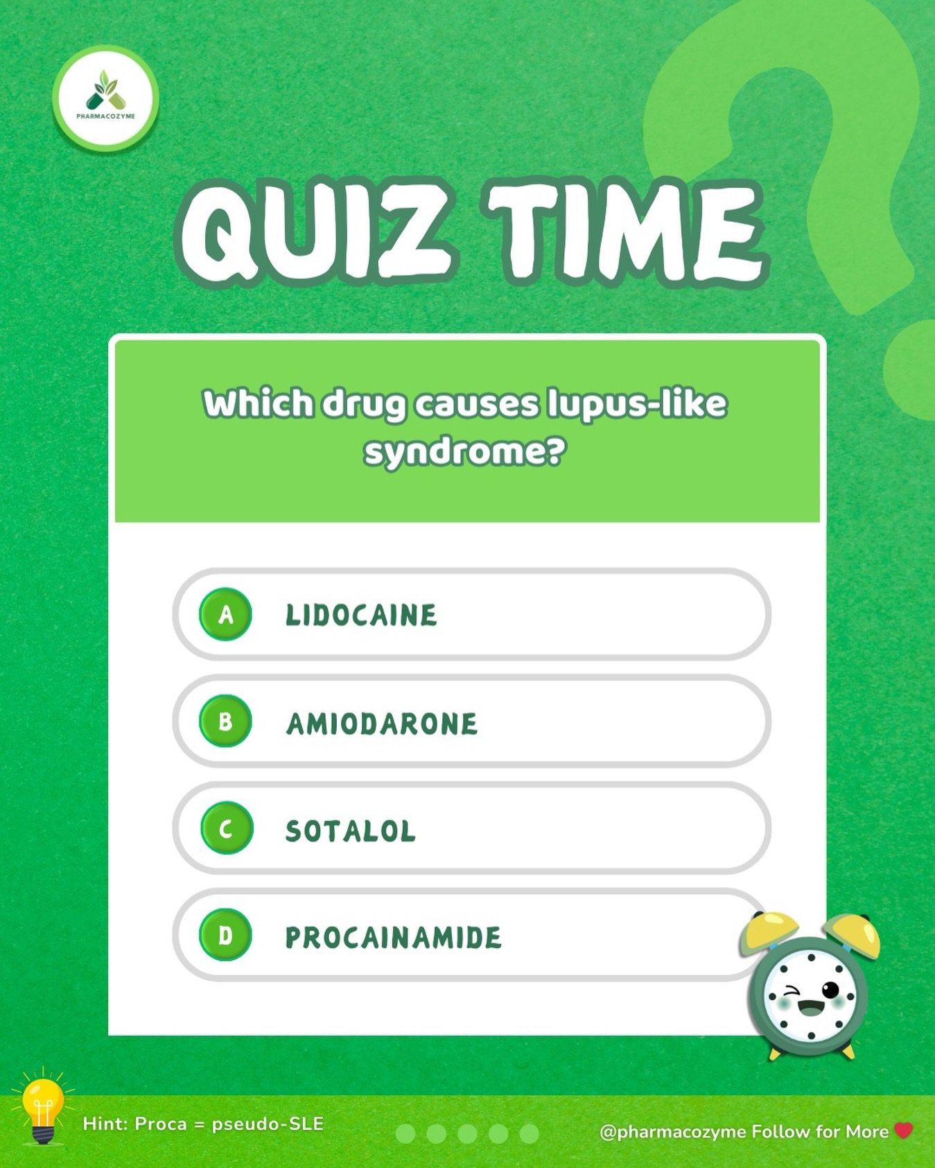 Pharmacozyme - 💡Which drug causes lupus-like syndrome? A)... | Facebook