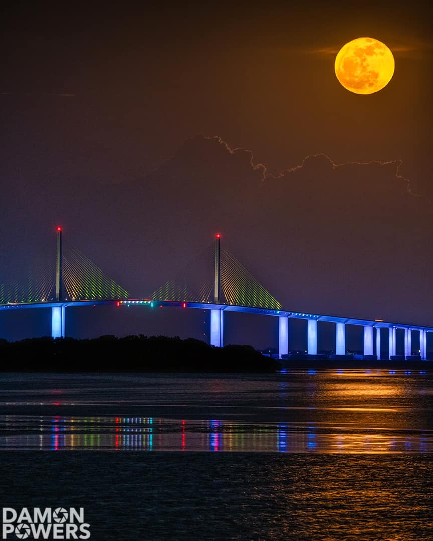 Super Moon rising over the Skyway Bridge. What a nice night