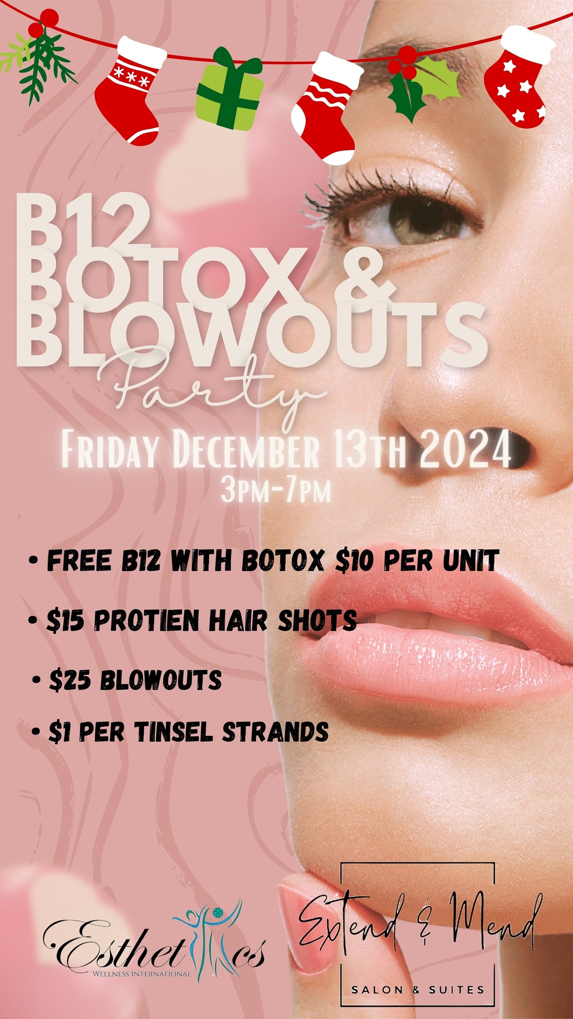 B12, Botox & Blowouts event !! Friday December 13th, 2024 3pm-7pm 1021 Cape Coral Pkwy E, Unit B, Cape Coral, FL 33904 See flyer for details ! 20% off ALL retail products
