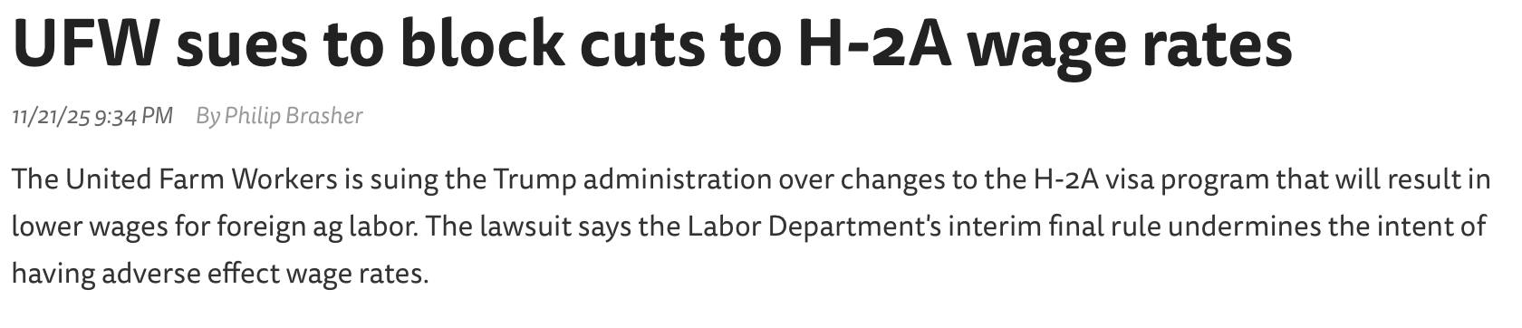 H2 - The United Farm Workers has filed a lawsuit to stop recent changes ...
