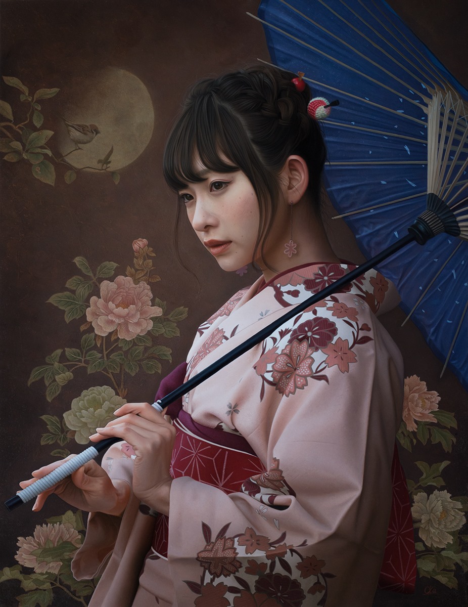 A 2018 photorealistic / lifelike oil painting by Oka Yasutomo (岡