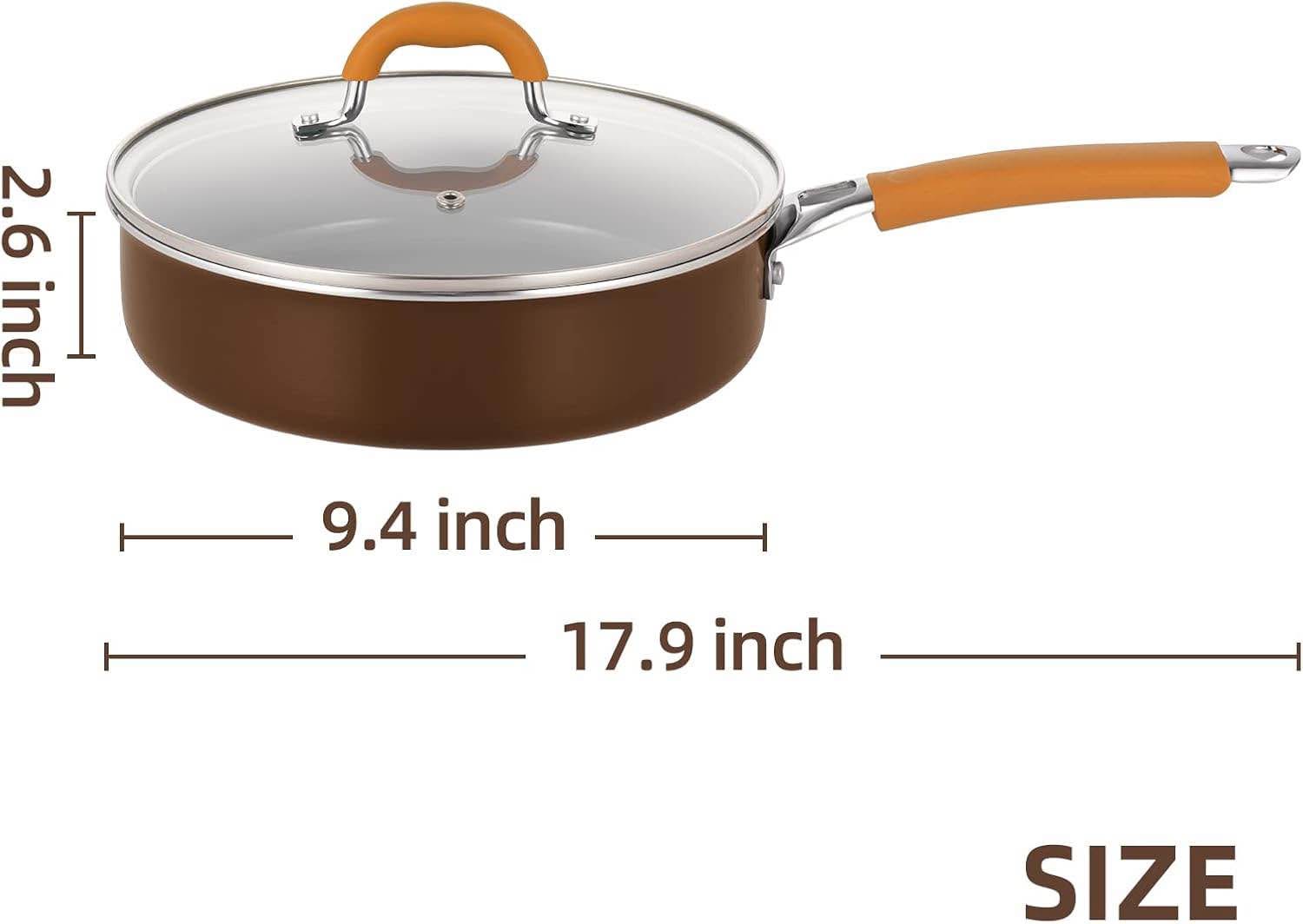 🍳 EPPMO 9.5-Inch Ceramic Nonstick Frying Pan with Lid | 3QT / 2.82L ...