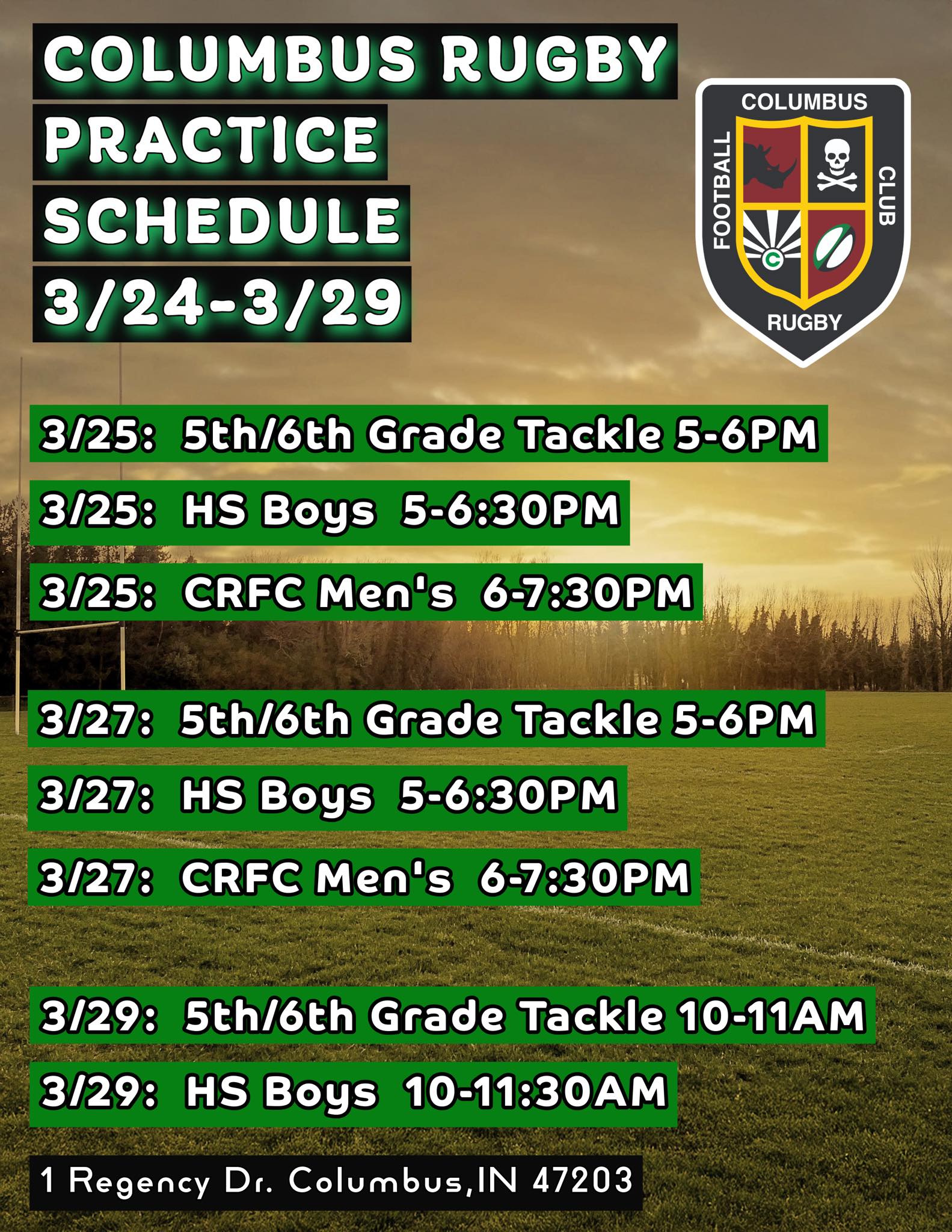 Columbus - This week’s practice schedule has been posted for all levels ...