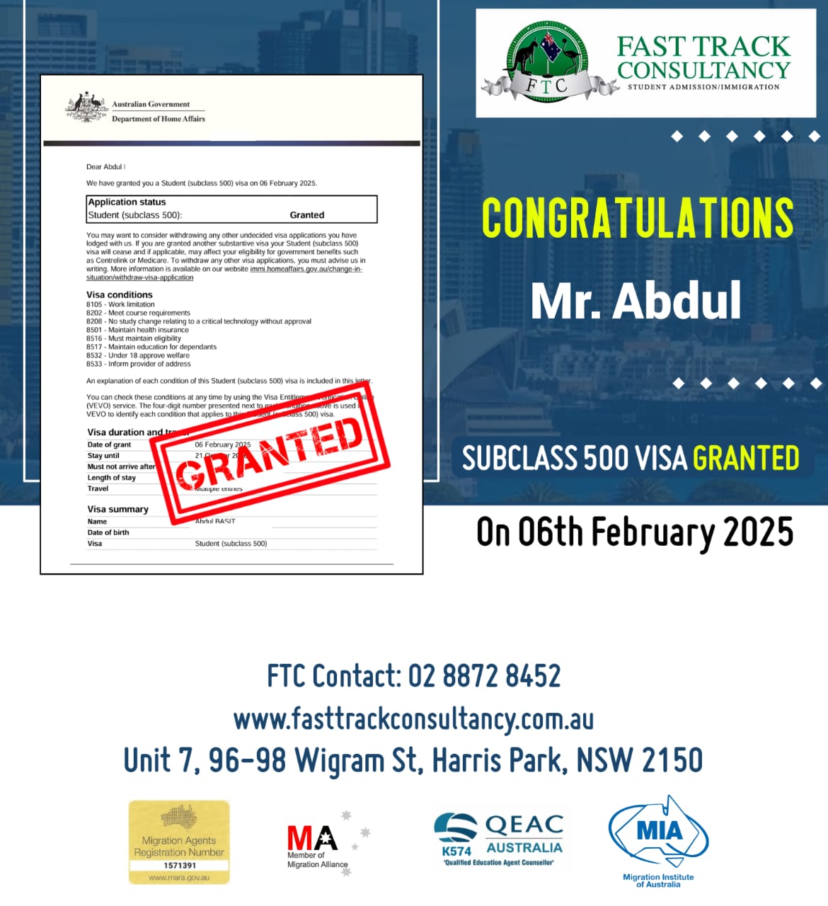 Fast Track Consultancy - 🎉 Congratulations, Mr. Abdul Basit! 🎉 Your ...