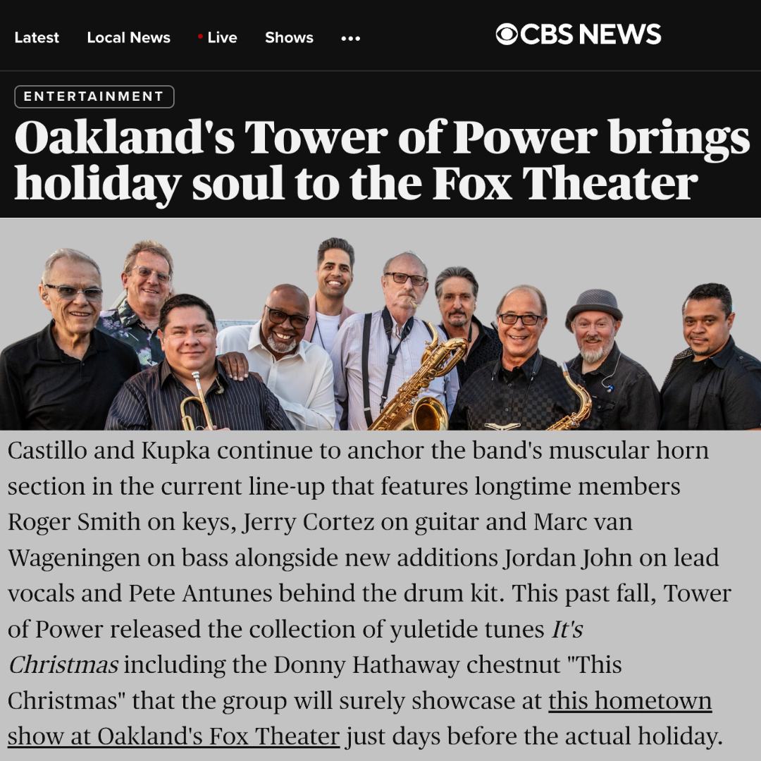 Saturday, December 21, Tower of Power returns home to the Fox