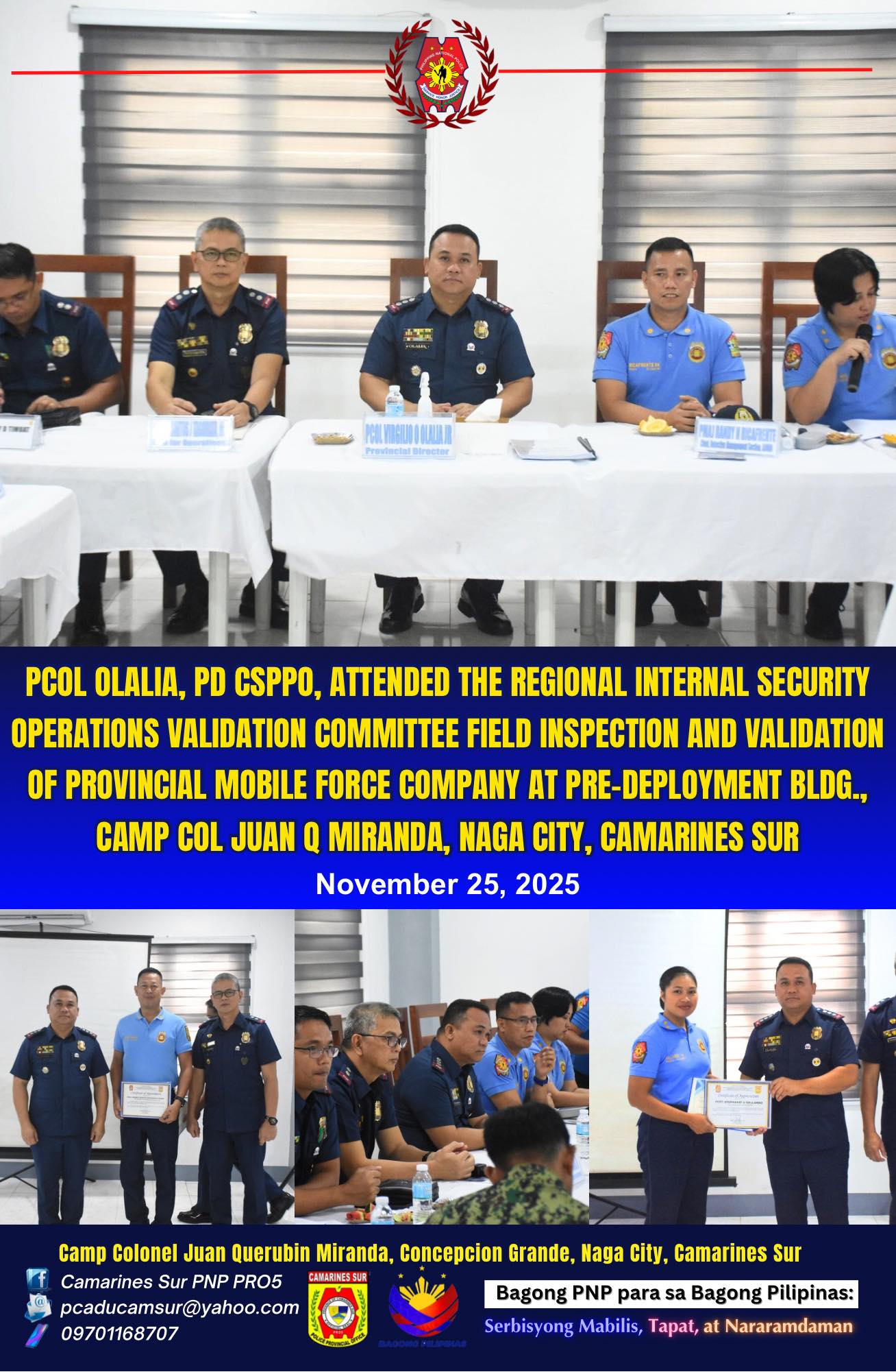 Camarines - PCOL OLALIA ATTENDS RIOSVC FIELD INSPECTION AND VALIDATION ...