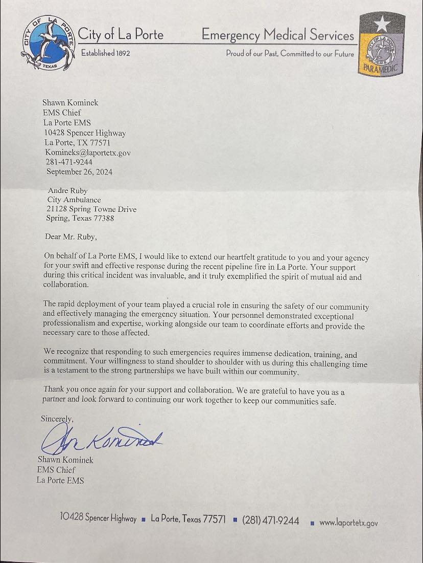 City Ambulance Service - Thank you Chief Kominek, La Porte EMS for your ...