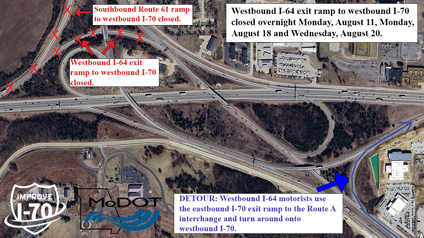 I-64 lane shifts and closures for Peruque Creek Bridge construction