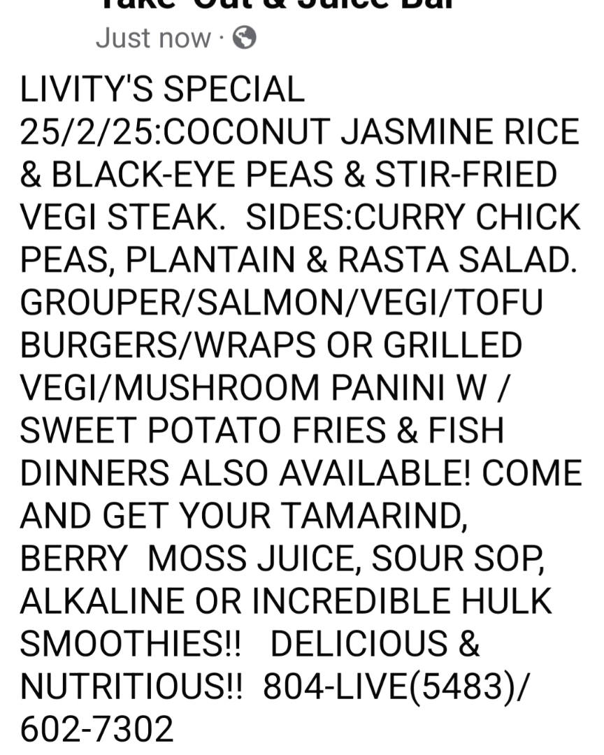 Livity Vegetarian Take-Out & Juice Bar | Freeport