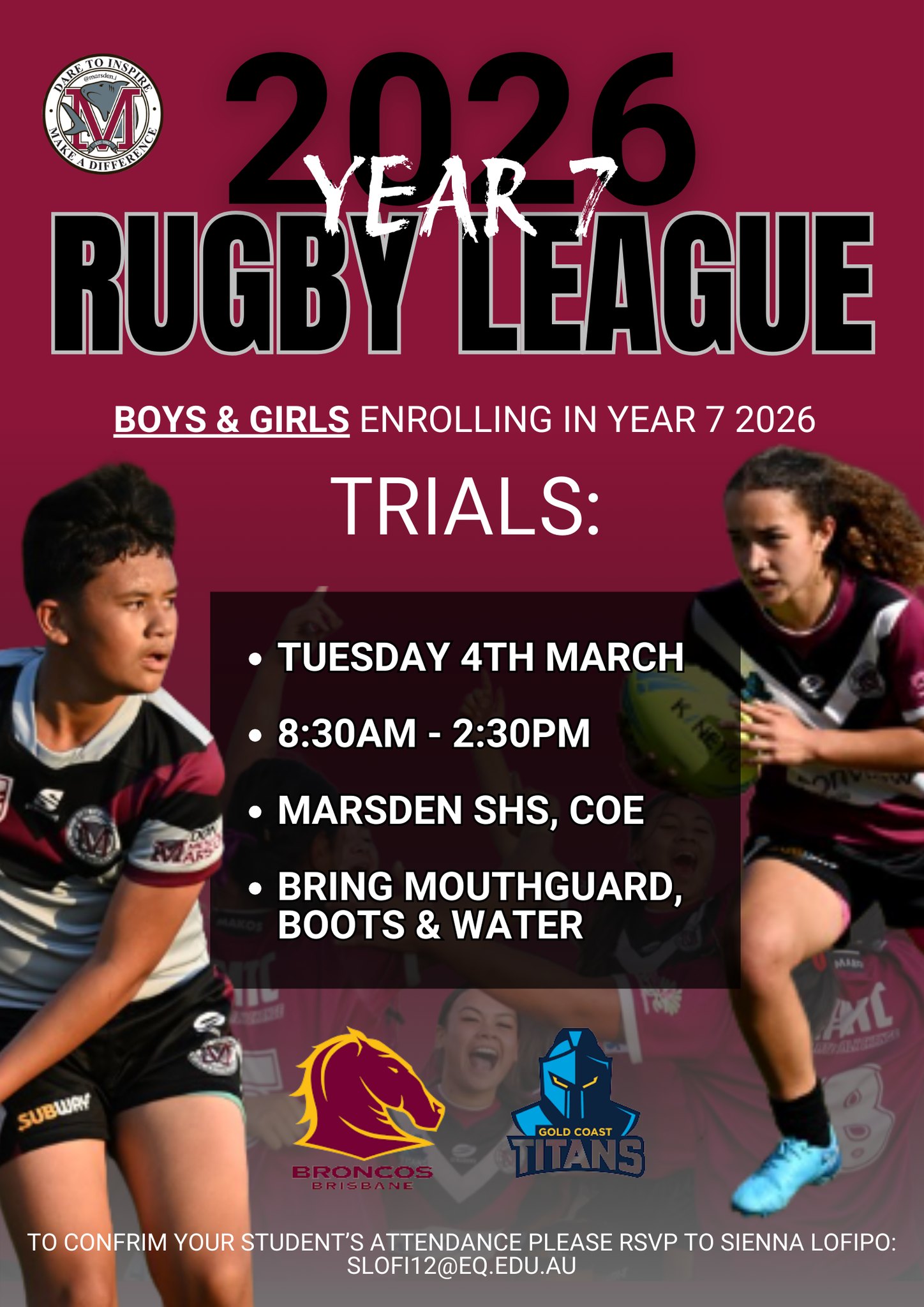 2026 YEAR 7 RUGBY LEAGUE 🏉📢... - Marsden State High School | Facebook