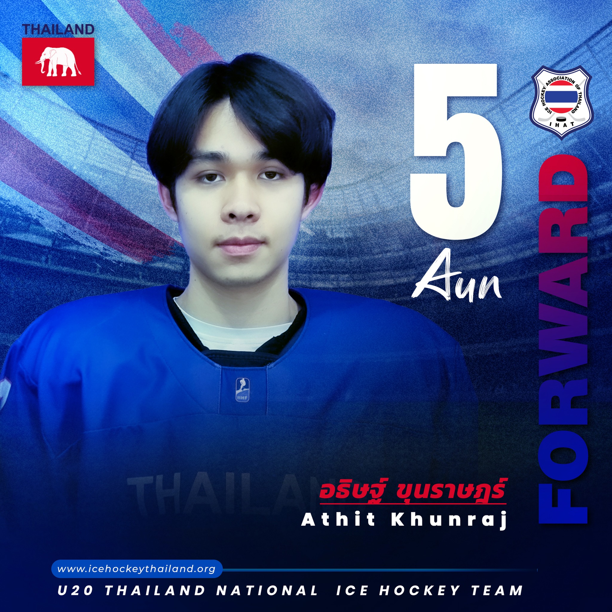 Ice - #5 อธิษฐ์ ขุนราษฎร์ Name : Athit Khunraj (Aun) Position : Forward ...