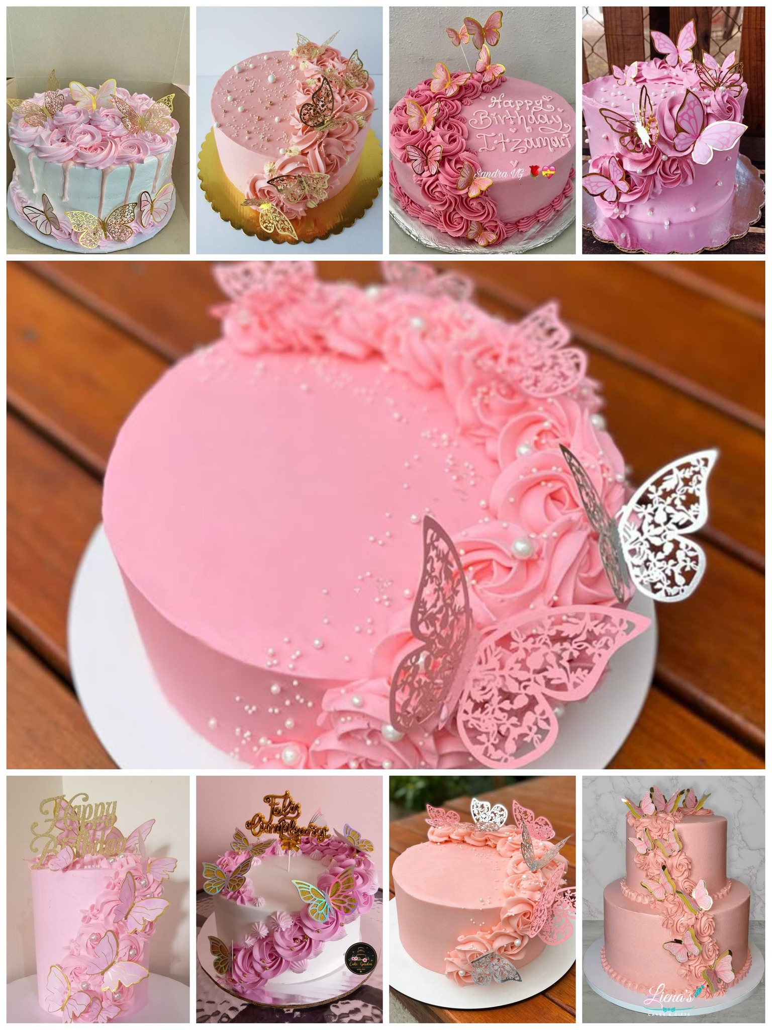 Dulce - Pasteles con decoración de rosas en crema trenzadas y mariposas