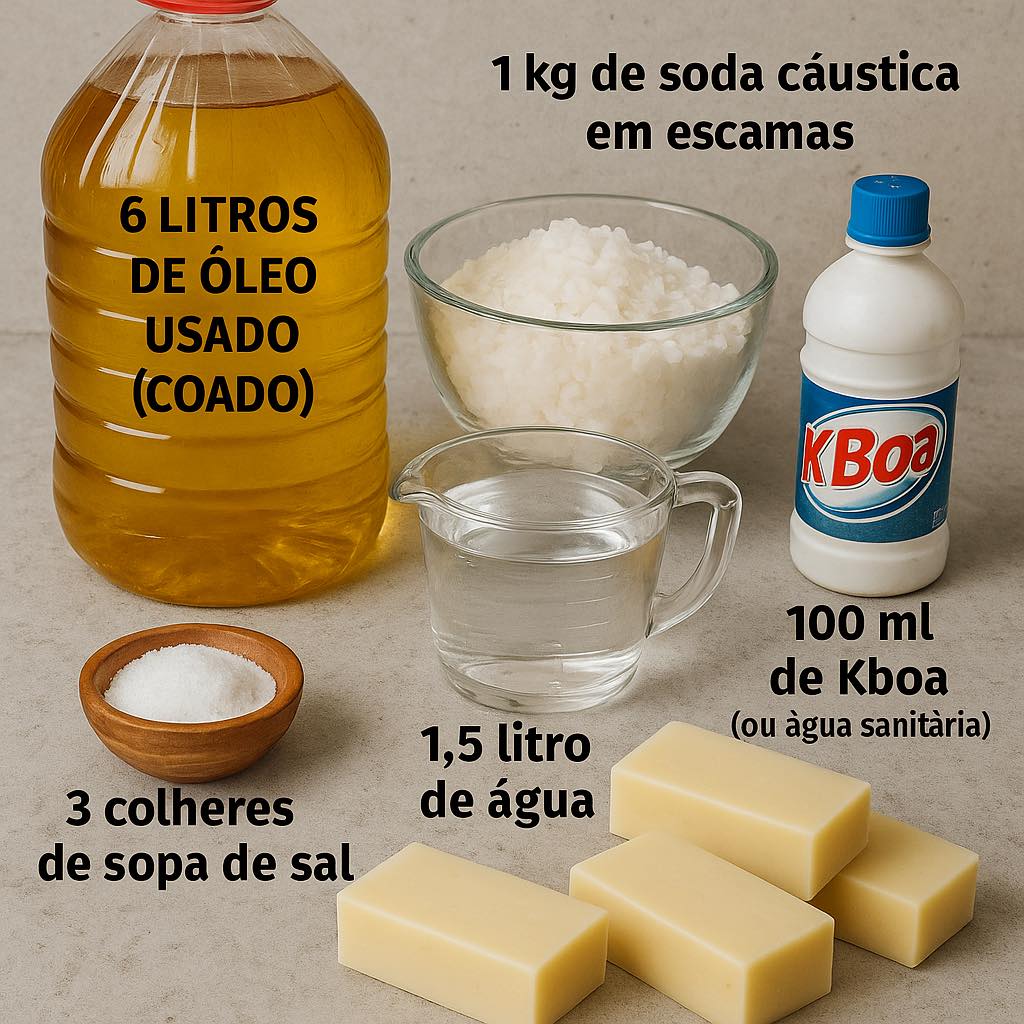 Quer - Sabão Caseiro com Óleo Usado 🧼 Ingredientes: 6 litros de óleo de ...